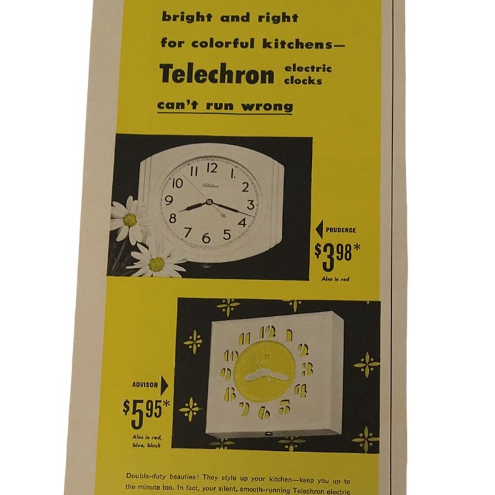Telechron Electric Kitchen‎ Clocks - 1950 Original Retro Vtg PRINT AD Ephemera